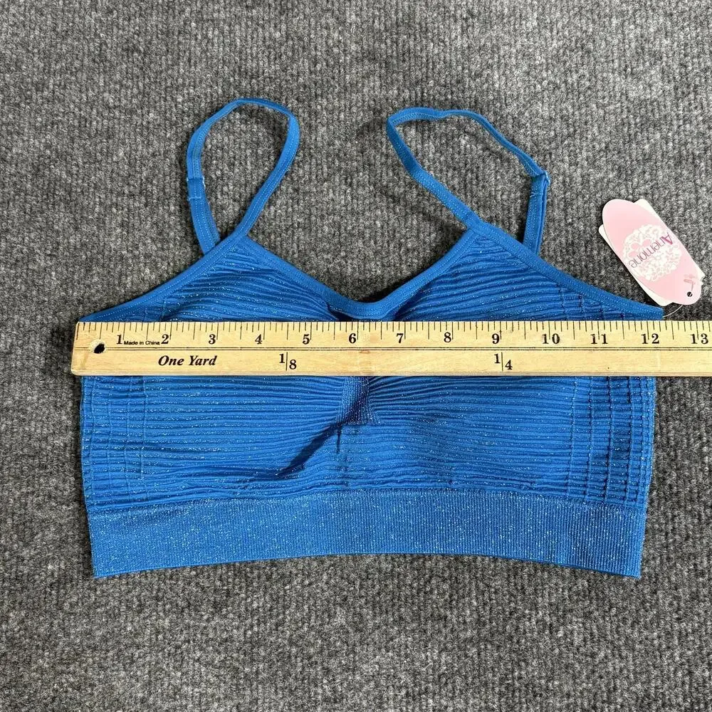 Anemone Bra Womens One Size Blue Glitter Bralette Seamless Adjustable Straps New
